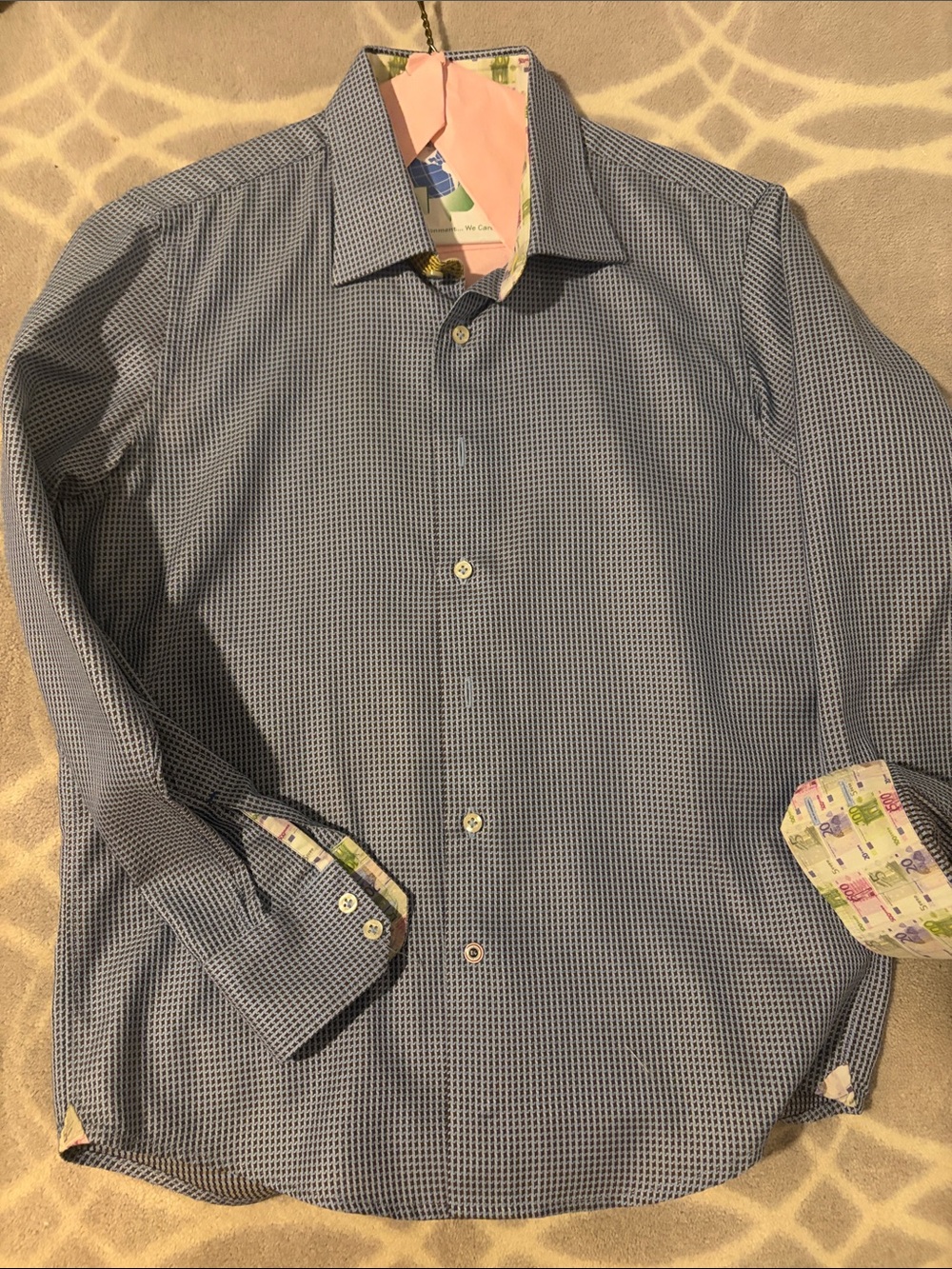Robert Graham Boys' Blue Microcheck Button-Down Shirt with Contrast Trim
